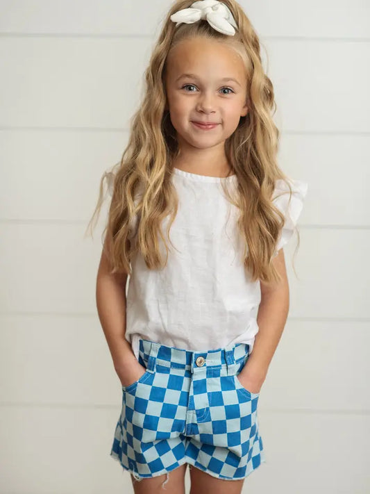 Kids Blue Checkered Denim Jean Spring Summer Shorts