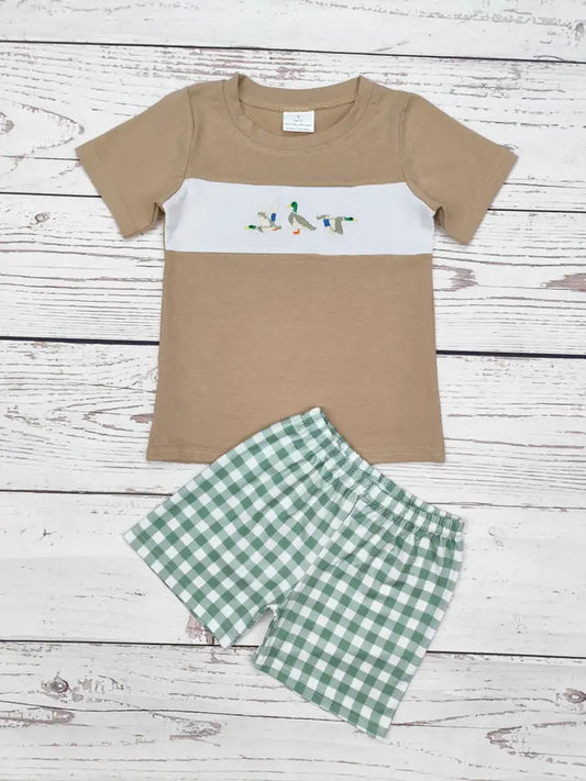 Boys Duck Appliqué Checkered Summer Set